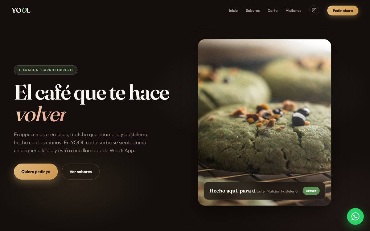 Sitio web de YOOL Coffee and Tea visto en computadora
